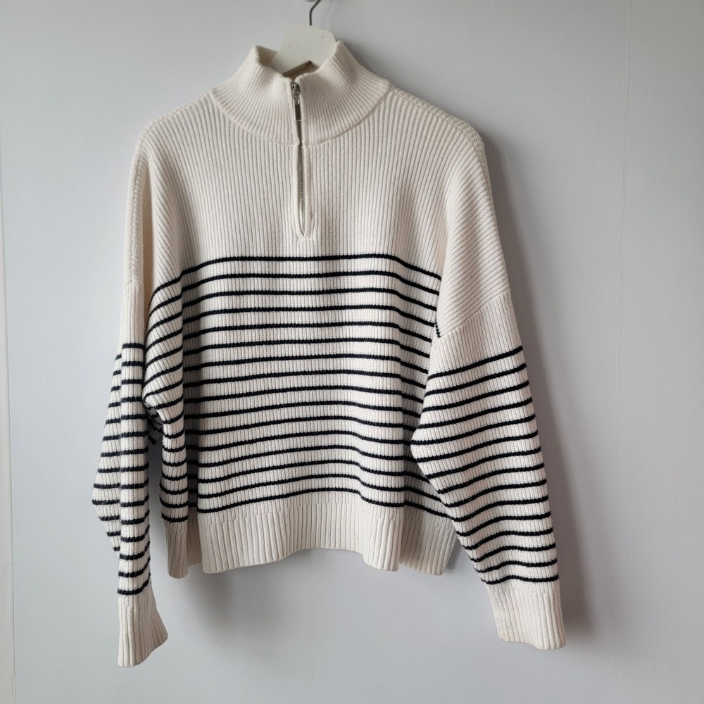 mangoβ women's striped pullover Zipper sweater size M Boxy Oversized Preppy
